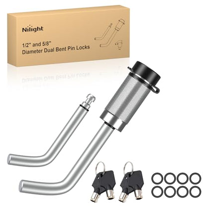 Nilight 1/2" & 5/8" Anti-Theft Lockable Trailer Hitch Lock Pin | Keyed Unique Weatherproof Anti-Theft Lockable Fits 2" 2-1/2" & 1-1/4"Receiver Tow Truck Boat Bike Truck Silver - color: Hitch Lock Pin 1/2" & 5/8" Silver