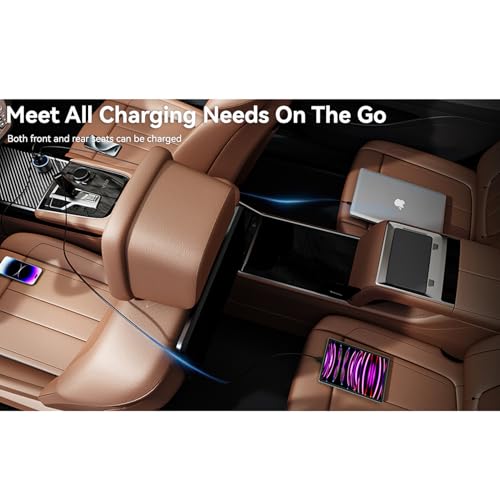 4-Port USB C Car Charger with 3.3ft USB C Cable, 78W Metal Fast Charging Car Charger Adapter with Voltage Display, Aluminum Alloy Car Phone Charger for iPhone 17/16/15 Pro Max, Samsung Galaxy, iPad