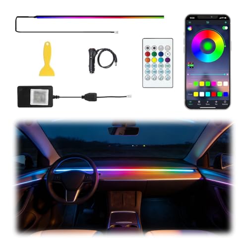 Acrylic Interior Car LED Lights with Remote and Wireless APP, Ambient Lighting Kits Fiber Optic Strip LEDs,16 Million Colors Music&DIY Function (1 in 1) - size: 1 IN 1