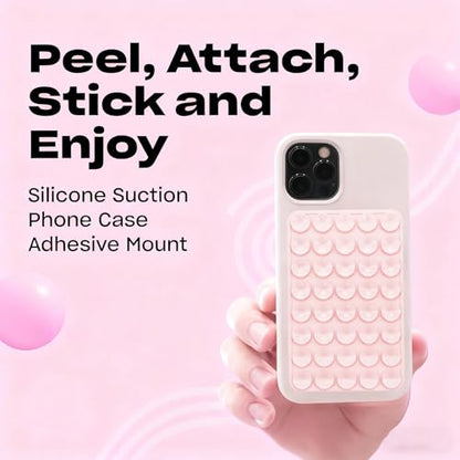 3Pcs Silicone Suction Phone Mount with Adhesive Base - Universal Anti-Slip Holder for iPhone, Samsung, Google Pixel & More -Surface Grip for Car Dashboard, Window, Mirror, Tile (Light Pink)