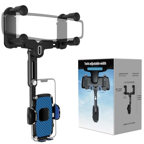 Phone Mount for Car, Rear View Mirror Phone Holder, Rotatable and Retractable Car Phone Holder Mount Rearview Mirror Phone Holder for Car Compatible with iPhone Samsung Cell Phones (Blue) - style: Blue