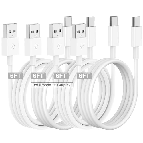 Car Carplay Cable for iPhone 17 16 15 Charger Cord,4 Pack 6FT USB A to USB C Cable for iPhone 17 Pro Max/16 Pro/15 Plus Charger,USB C Car Charger for Apple 17 Air/16 Pro Max/16e/15/iPad Pro- - color: White, size: 6FT+6FT+6FT+6FT