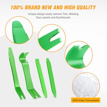 GOOACC 11 PCS Trim Removal Tool Kit, Metal Pry Tool Auto Fastener Remover Pry Bar Set Car Door Panel Removal Tool Dashboard Repair Kit Green - color: Green, size: 11Pcs