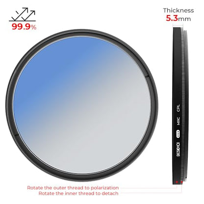 Beschoi 58mm Polarizer Filter 30 Layer Multi-Resistant Nano Coated Circular Polarizing Filter(CPL) with HD Optical Glass/Ultra Slim Frame, Reduce Glare/Enhance Contrast/Reduce Reflection - size: 58mm