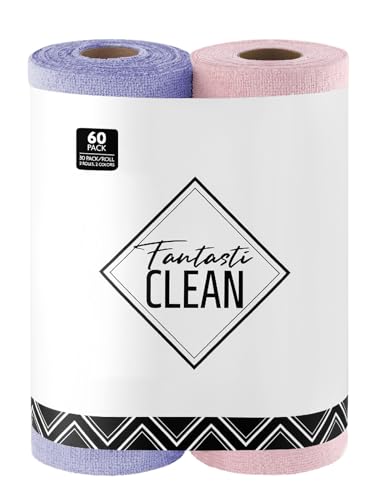 Fantasticlean Microfiber Cleaning Cloth Roll- 60 Sheets,12" (Pink,Lavender) - color: Lavender and Pink, size: 60 pack