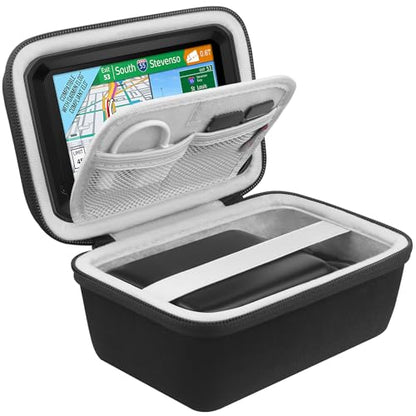 BOVKE GPS Case for 5-5.5" inch GPS Navigator Garmin Drive 52/Drive 51/53 DriveSmart 55/dezl OTR500/zumo 396 LMT-S/Garmin zūmo XT GPS Navigation System, Mesh Pocket for Car Charger, USB Cables, Black - color: Black