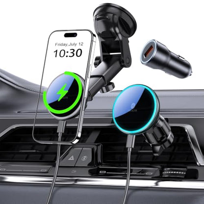 for Mag-Safe Car Mount Charger Dash Windshield Vent Magnetic Phone Holder - color: Green light