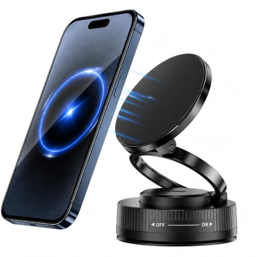 Magnetic Car Phone Mount, Vacuum Suction Cup Dashboard Cell Holder, Premium Zinc Alloy 360° Rotating Hands-Free Desk Mount for MagSafe Navigation and Live Streaming - color: Magnetic Car Mount Phone 2
