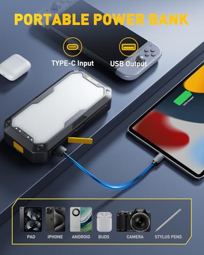 AUXITO Portable Jump Starter - 4000A Car Battery Jump Starter(8L Gas/7L Diesel) 2000LM Camping Light, 12V Jump Box with 4 Modes Working Light and 2 Hook, Portable Charger and Jump Cables - size: 4000A