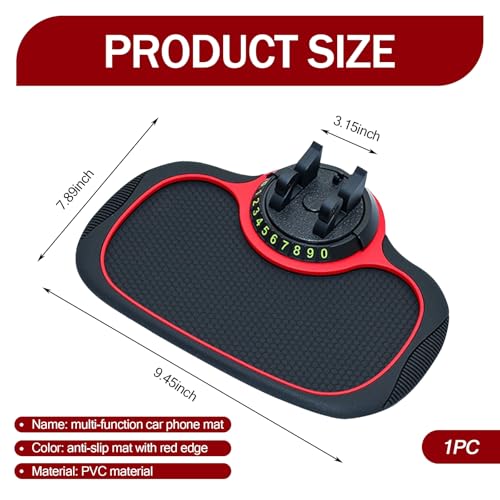 1 PC Car Multi-Function Anti-Slip Pad, 9.45" x 7.48" 360 Degree Rotating Phone Holder Parking Number, Dashboard Anti-Scratch Storage Pad for Keys Sunglasses, Universal for Cars (Black #1)