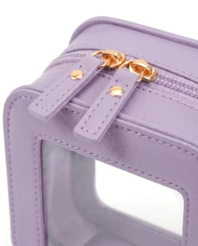 LETGO Mini Clear Makeup Bag - Cute Square Cosmetic Pouch for Travel Essentials with Zipper - For Women & Girls (Square, Purple) - color: Purple, style: Square
