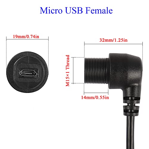QIANRENON 90° Micro USB Panel Flush Mount Waterproof Extension Cable Micro USB 5 Pin Right Angle Male to Female Connector for Fixied on Dashboard of Car,Boat,Motorcycle,28cm/11in (Left Bend) - style: Left Bend