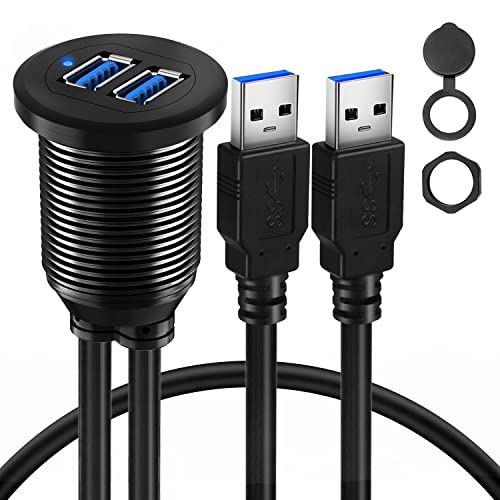 Alloy Shell Dual USB 3.0 Male to Female Car Mount Flush Cable 3ft - style: Dual Port 3ft