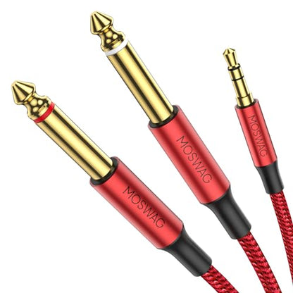 MOSWAG 3.5mm 1/8" TRS to 2 x 6.35mm 1/4" TS Mono Y Cable 16.4FT/5Meter Splitter Cable Compatible with Phone,iPod,Laptop,CD Players,Power Amplifier,Mixer,Home Stereo Systems - color: Red, size: 16.4FT/5Meter