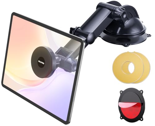 OHLPRO Magnetic Tablet Holder for Car Dashboard & Windshield, Adjustable Suction Cup Mount with Extendable Arm, 360° Rotation, Washable Base, Compatible with iPad, for Magsafe iPhones, Tablets - size: Fit for tabs/phones