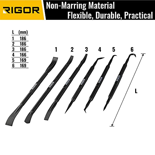 RIGOR 56001 Non-Marring Pick and Pry Bar Set, 6 PCS | Removal Lever Set | Replacing Gaskets, Oil Seals, O-Rings, Small Part