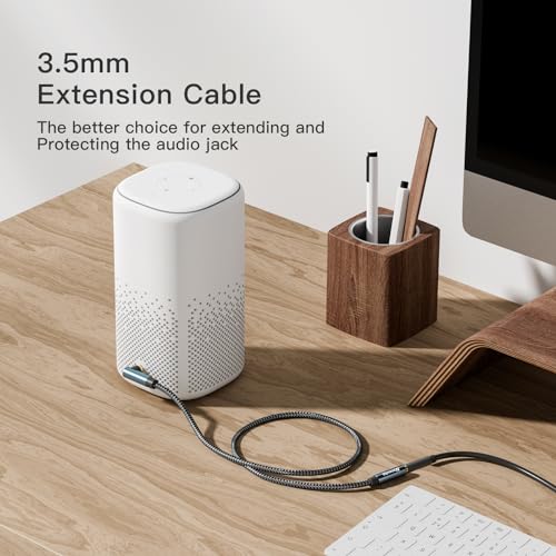 3.5mm Headphone Extension Cord 10ft/3M,3.5mm Male to Female Stereo Audio Extension Cable/90 Degree Right Angle Aux Cable for Smartphones, Tablets, Media Players - size: 10 ft