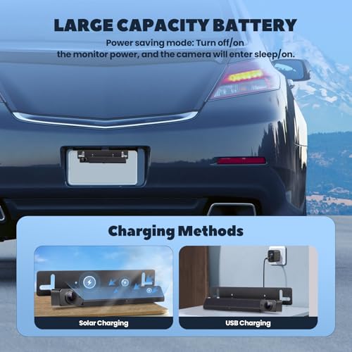 Wireless Backup Camera With 5" Monitor, RV Solar Back Up Camera Systems HD 1080P Monitor With Video Recording, Rechargeable Infrared Night Vision Rear View Cameras For RVs Car Truck Trailer Pickup Van