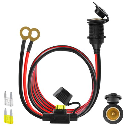 Cigarette Lighter Socket 12FT, 12V Cigarette Lighter Socket 2.5mm²/13AWG, 12V Power Outlet 20A Waterproof and Dustproof, 12V Outlet Socket with Inline Fuse Holder, Car Fuses 20A 25A by XIOGZAXI - size: 13AWG&(12FT/3.6m)