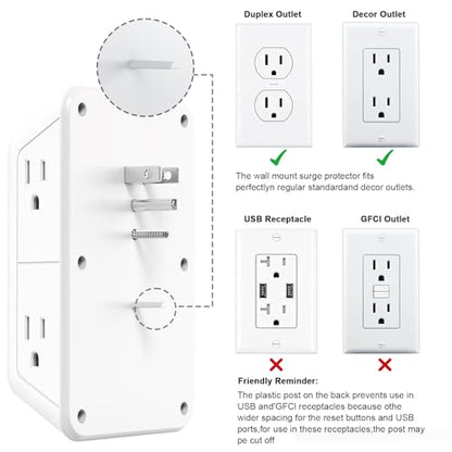 Outlet Extender with Night Light, Multi Plug Outlet Surge Protector,6 Outlet Splitter with 4 USB Outlet (2 USB A,2 USB C) 3 Sided Multi Plug Wall Adapter Power Strip for Home Travel Office 2 Pack - color: White-2Pcs