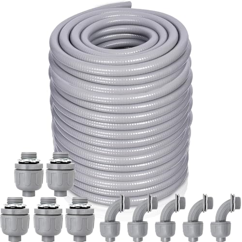 1 Inch 150 FT Non Metallic Liquid-Tight Conduit and Connector Kit - Includes 5 Straight and 4 Angle Fittings for Electrical Wiring - size: 1inch 150 Ft