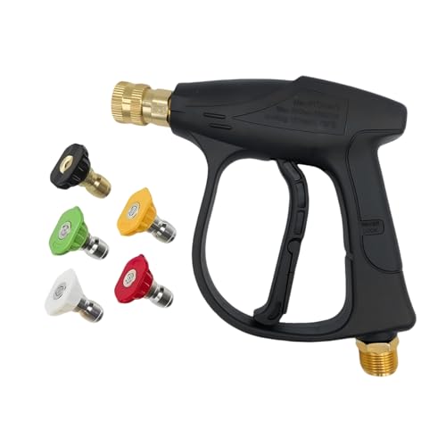 High-Pressure Car Washer Gun, 4350 PSI Max Power Vehicle Sprayer Gun with 1/4" Outlet Quick Connector & 5 Nozzles, M22-14 Thread Auto Washer Tool with Ergonomic Handle, Universal Fit - size: Gun with 5 Nozzles