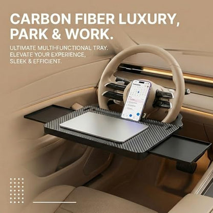 Car Back Seat Tray Table with Expandable Tray - 2-Sided Car Desk for Kids & Adults, Extra Wide & Sturdy Headrest Mount with Non-Slip Pad, Tablet/Laptop Holder for Road Trip(Carbon fiber front panel) - color: Carbon fiber front panel