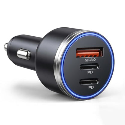67W USB C Car Charger, 3-Port Fast Car Charger Adapter with PD 36W Independent + PD 30W Shared + QC3.0 18W, Compact Cigarette Lighter USB Charger for iPhone 17/17 pro/16, Samsung, iPad, Tablet, Switch