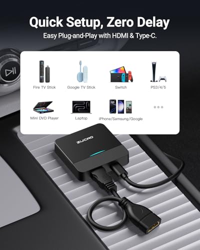 ZUCWO Wireless CarPlay Adapter & Car TV Mate Support Video HDMI Converter for TV Stick/Game Machine, 2-in-1 CarPlay HDMI Multimedia for Cars with Factory Wired CarPlay from 2016, Plug & Play, Black