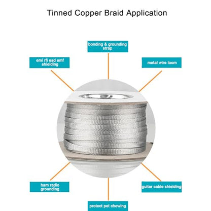 Tinned Copper Braided Cable Shielding Sleeve Metal Wire Loom Sheathing EMI RFI ESD Protector Grounding Mesh Flat Tubular Expandable 3/4" W(0.48" ID)-24FT - size: 3/4"W(0.48"ID)-24FT