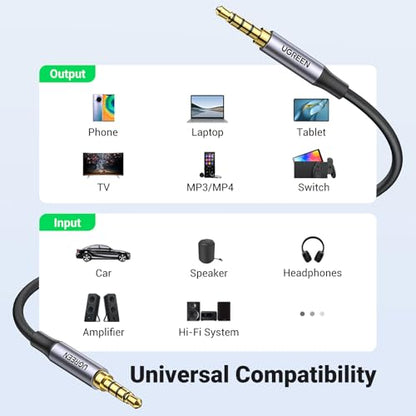 UGREEN 3.5mm Audio Cable, 4-Pole TRRS, Nylon Braided, Hi-Fi Stereo, 1.5FT - size: 1.5FT