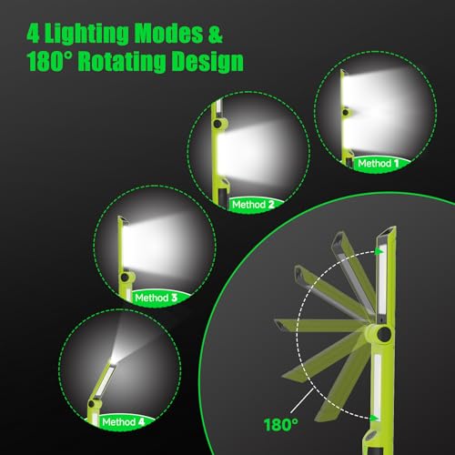 2 PCS Work Light Magnetic,2600ML LED Mechanic Lights, Rechargeable Light, Underhood Light with Hooks for Car Repairing/Garage/Workshop/Emergency/Inspection