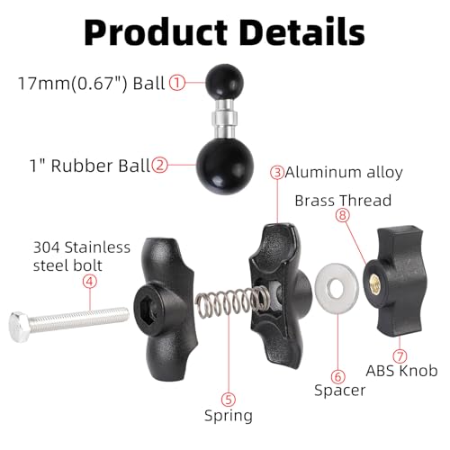 1" to 17mm Ball Adapter with 2.36" Short Double Socket Arm, Compatible with RAM B Size Mounts, Suitable for Garmin GPS Mount and 17mm Swivel Ball Mounting Phone Holders - style: 1" to 17mm Ball Adapter with 2.36" Arm