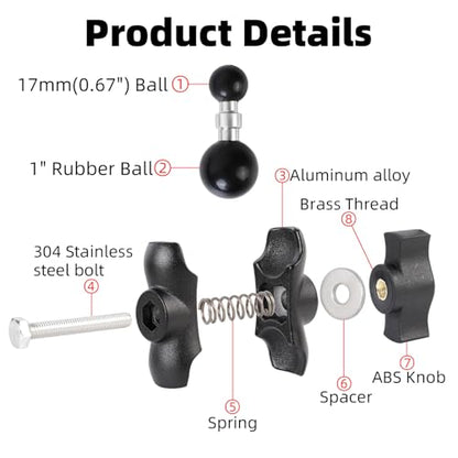 1" to 17mm Ball Adapter with 2.36" Short Double Socket Arm, Compatible with RAM B Size Mounts, Suitable for Garmin GPS Mount and 17mm Swivel Ball Mounting Phone Holders - style: 1" to 17mm Ball Adapter with 2.36" Arm