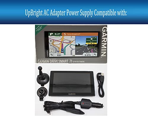 UpBright 5V Car DC Adapter Compatible with Garmin DriveSmart 42 44 51 52 53 54 55 56 57 58 61 65 66 67 68 70 71 GPS Navigator TA20 Nuvi 2555lmt 2597lmt 2598lmt 2599lmt DriveAssist DriveTrack RV770 780