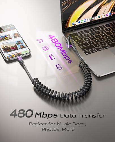 90 Degree USB A to USB C Cable 6FT Coiled USB-C Fast 3A Charging Cable - color: Purple, size: 6FT