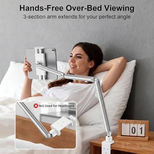iPad Holder For Desk, Adjustable Tablet Arm iPad Desk Mount with C-Clamp - color: White, size: 15.6" Slim Clamp
