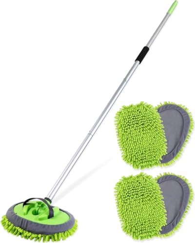 62’’ Car Wash Brush Kit with 2 Replacement Head Covers, Microfiber Car Washing Kit with Long Handle, Car Wash Mop for Cars RV Truck Exterior - color: Car Wash Mop 3PCS