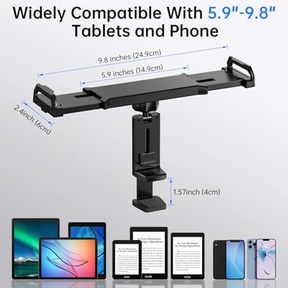 Airplane Tablet Holder Mount for iPad & Kindle, Hands-Free Travel Tablet Stand for Plane Seat Back, Adjustable iPad Holder for Flight, Compatible with 5.9"-9.8" Tablets