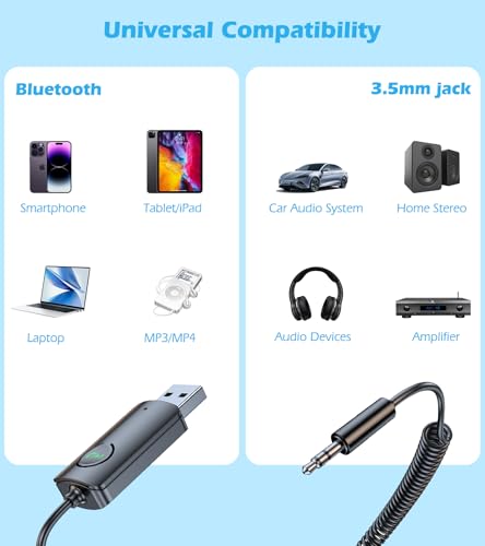 KAIY AUX Bluetooth Adapter for Car, 3.5mm Bluetooth Receiver