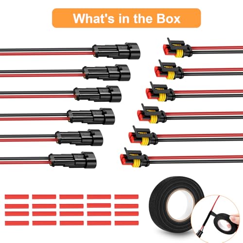 2 Pin Waterproof Connectors 14AWG, 6 Sets 2 Wire Connector with Male and Female Quick Disconnect, for Automotive Marine Motorcycle Wiring (2pin)