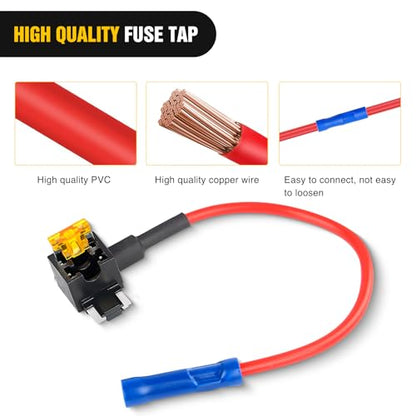 Nilight - 50038R 10 Pack 12V Car Add-a-circuit Fuse TAP Adapter with 5 Amp Low Profile Mini Blade Fuse Set for Cars Trucks Boats,Blue, Red, Black, Orange - color: 10Pcs Low Profile Mini