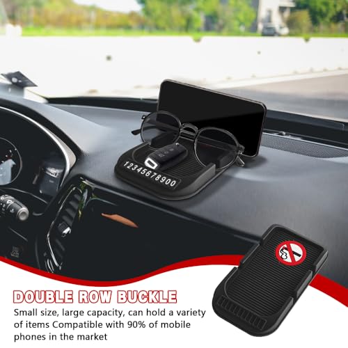 Car Dashboard Anti-Slip Mat Cell Phone Holder, Double-Groove Sticky Gel Pad with Number Plate, Multifunctional Car Dash Storage Mat for Navigation Smartphone Sunglass Keys (Black/No Smoking) - color: Black/No Smoking