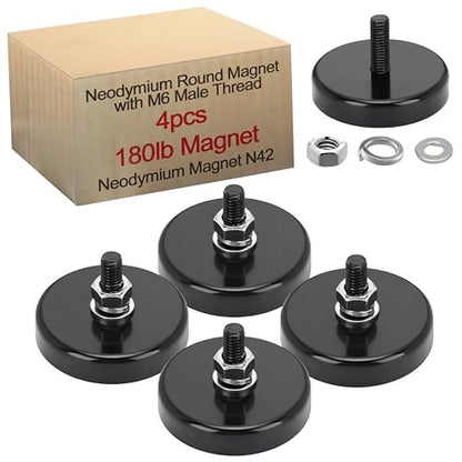 Flutesan 4pc Strong Round Mounting Magnet with Bolt, 1.65"-160lb-M6 Black - color: Black, size: 1.65in-180lb-m6