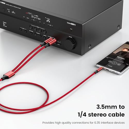 MOSWAG 3.5mm 1/8" TRS to 2 x 6.35mm 1/4" TS Mono Y Cable 3.28FT/1Meter Splitter Cable Compatible with Phone,iPod,Laptop,CD Players,Power Amplifier,Mixer,Home Stereo Systems - color: Red, size: 3.28FT/1Meter