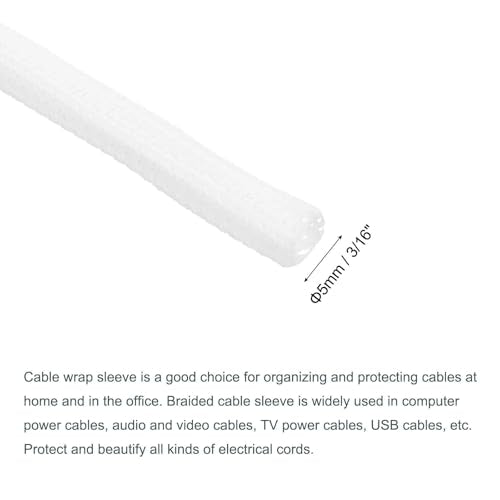 MECCANIXITY Split Sleeve Wire Loom 3/16" 25Ft White Self Wrapping Braided Sleeve UL94-V2 Fireproof PET Sleeving for Automotive, Home Cable Management - color: White, size: 3/16 Inch x 25Ft