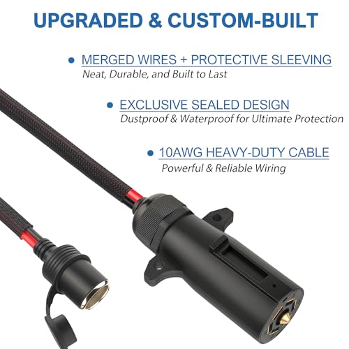 7 Pin to Cigarette Lighter Adapter,10AWG 7-Way Power Access Cable