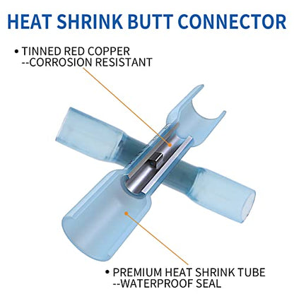 200Pcs Heat Shrink Butt Connectors, Waterproof Insulated Electrical Terminals Kit, Electrical Wire Crimp Connector for Automotive Marine Boat Truck Stereo Joint