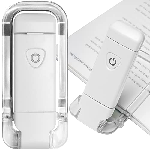 EGWASER Book Reading Light, Portable USB Rechargeable LED Clip on Book Lights for Reading in Bed, 3 Brightness Adjustable Dimmable Bookmark Light for Eye-Protection, Reading Lamp (White) - color: 1-Pack White