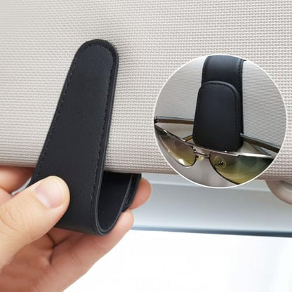 EldHus Sunglass Holder for Car Visor, Magnetic Car Glasses Holder Clip, Leather Eyeglass Holder for Car, Universal Vehicle Sunglasses Hanger Eyeglasses Mount, 1 Pack Black - color: Black
